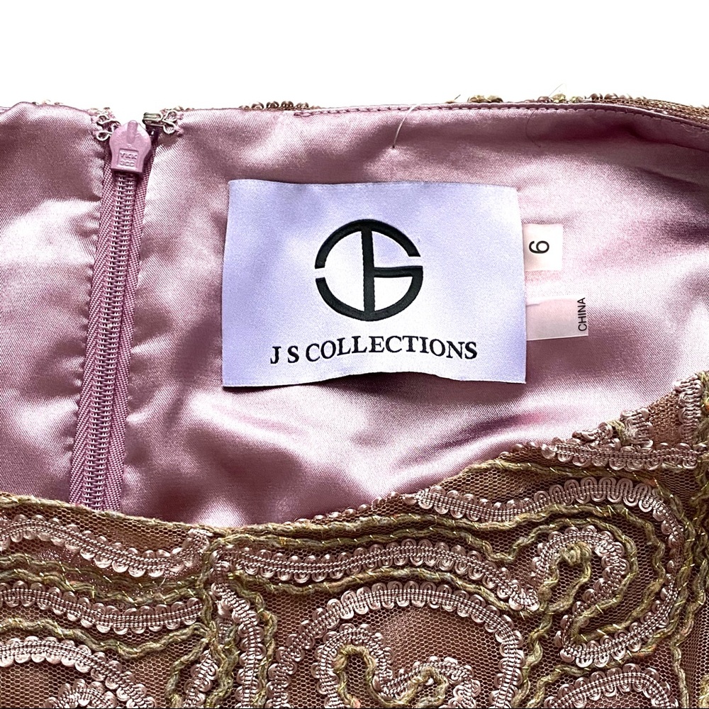 NEW JS Collections Mauve Rose Metallic Soutache Lace Applique Evening Gown Dress - Picture 9 of 11